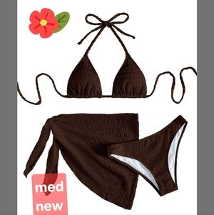 ☆Brown Bikini Set with Wrap Skirt Medium Junior